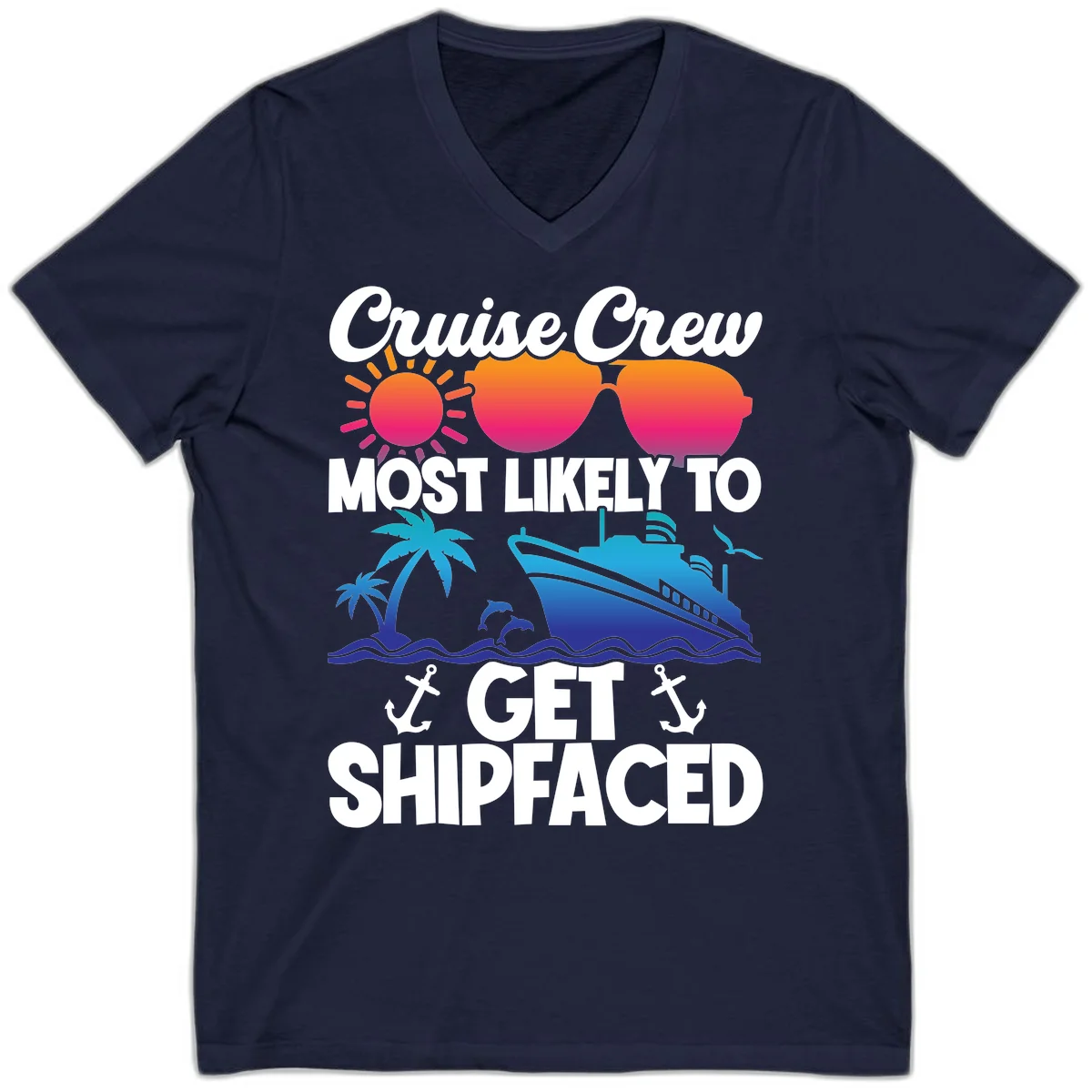 Cruise Crew Most Likely To Get Shipfaced V-Neck in Navy
