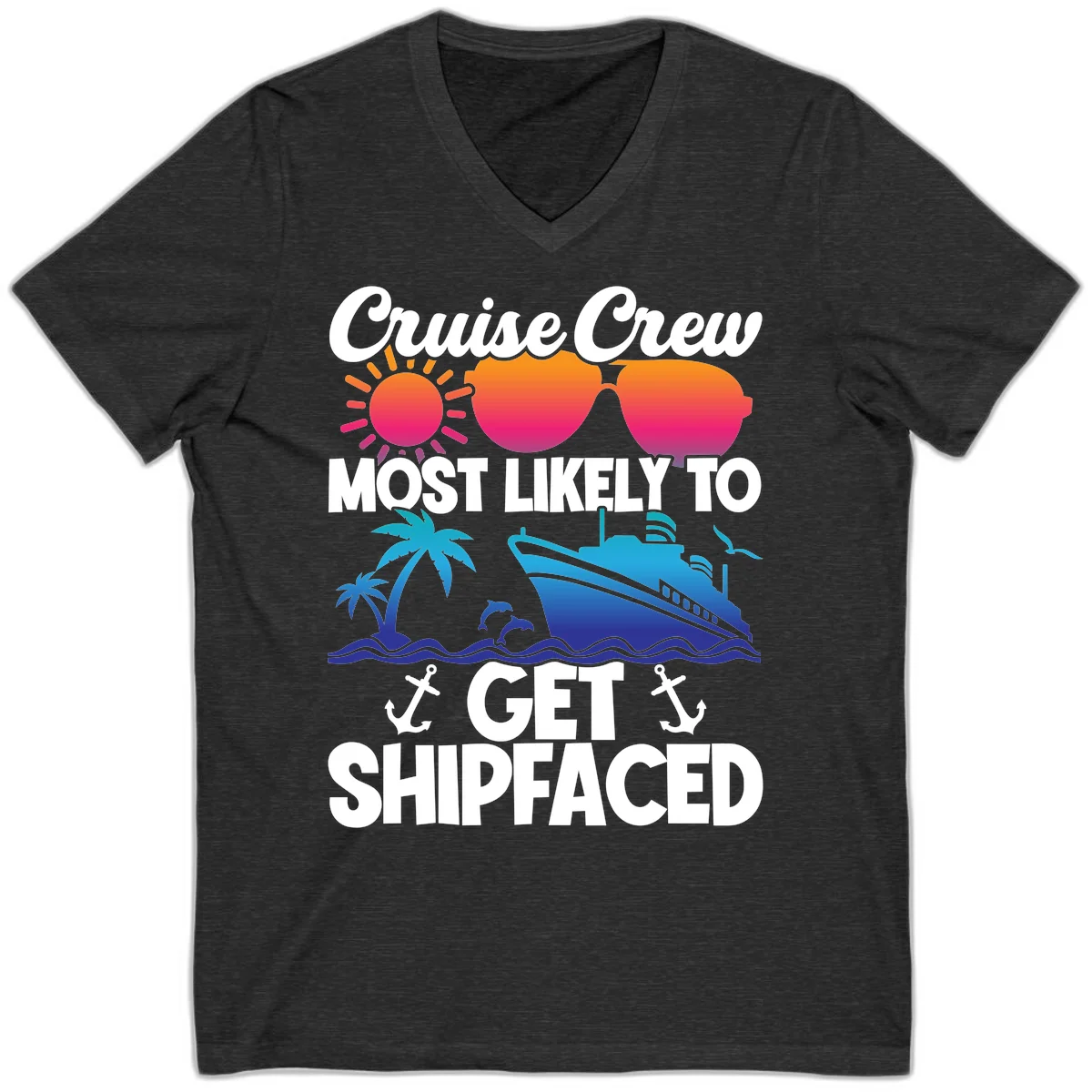 Cruise Crew Most Likely To Get Shipfaced V-Neck in Dark Grey Heather