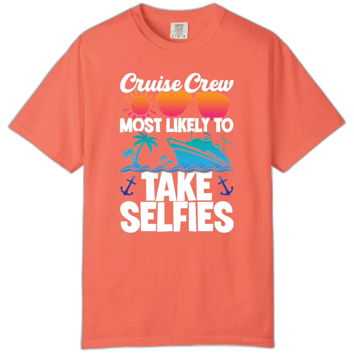 Cruise Crew Most Likely To Take Selfies Comfort Color in Bright Salmon