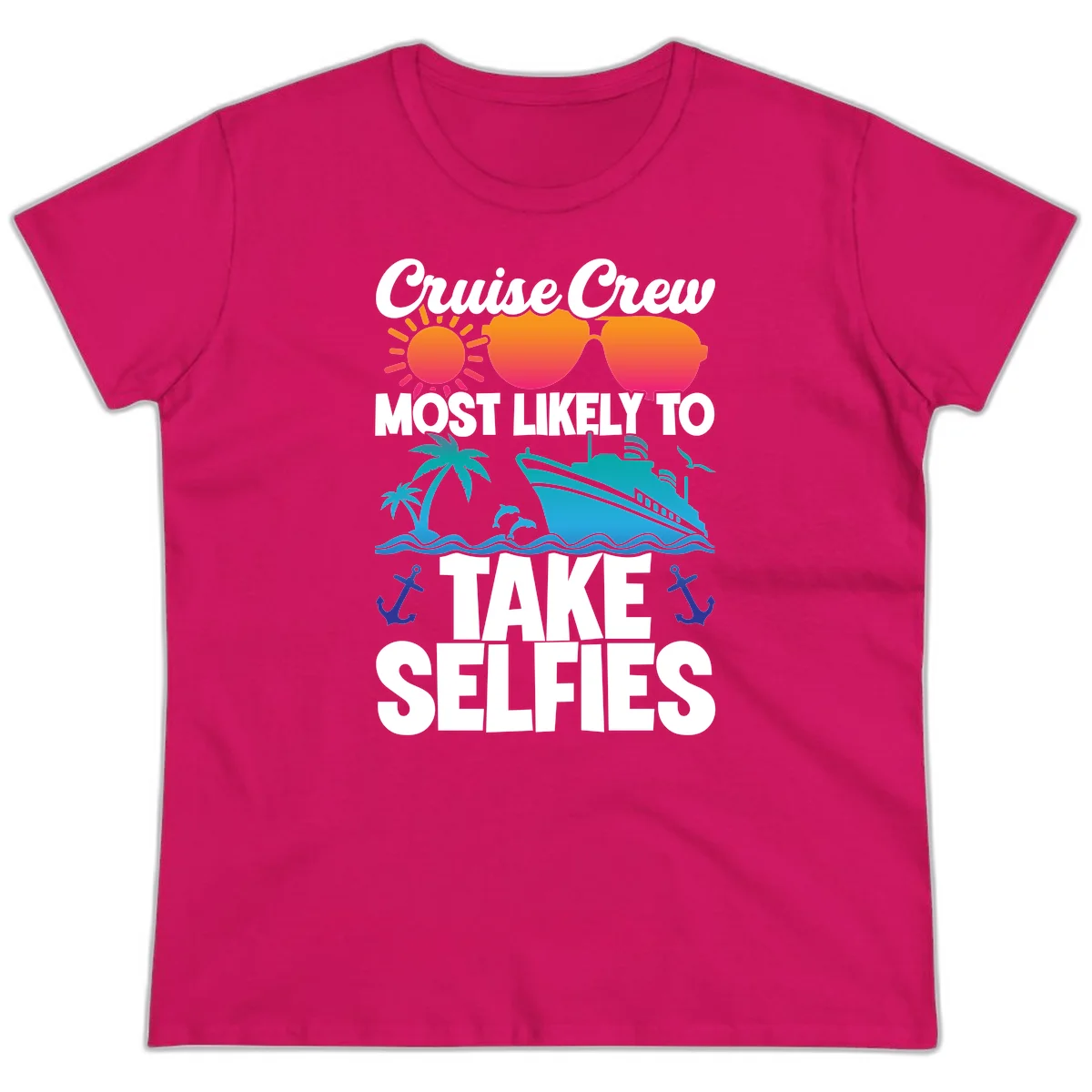 Cruise Crew Most Likely To Take Selfies Ladies Tee in Heliconia