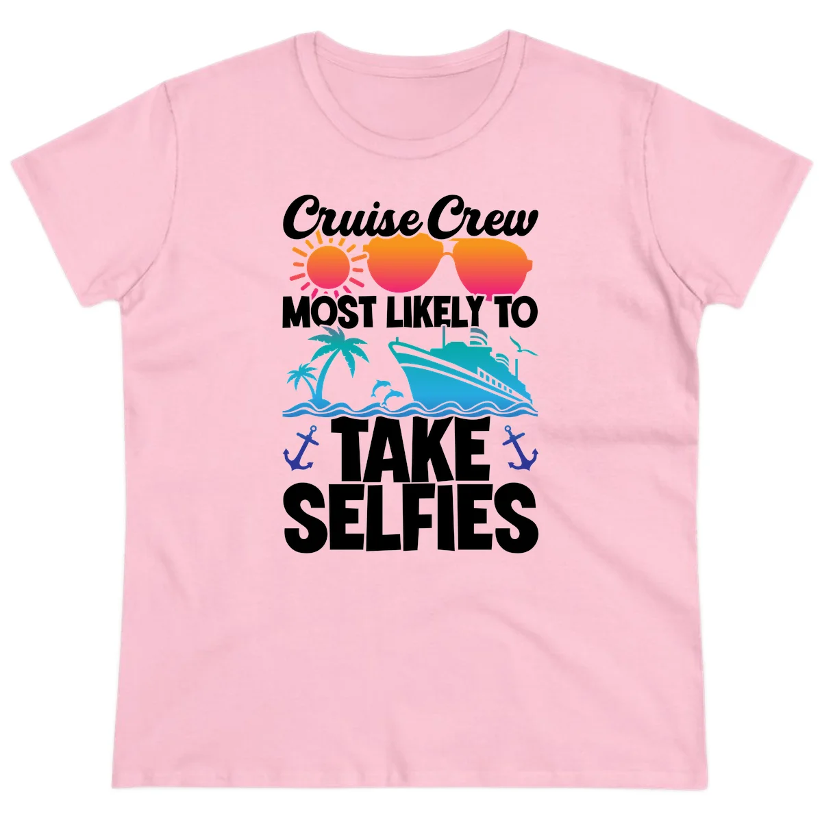 Cruise Crew Most Likely To Take Selfies Ladies Tee in Light Pink
