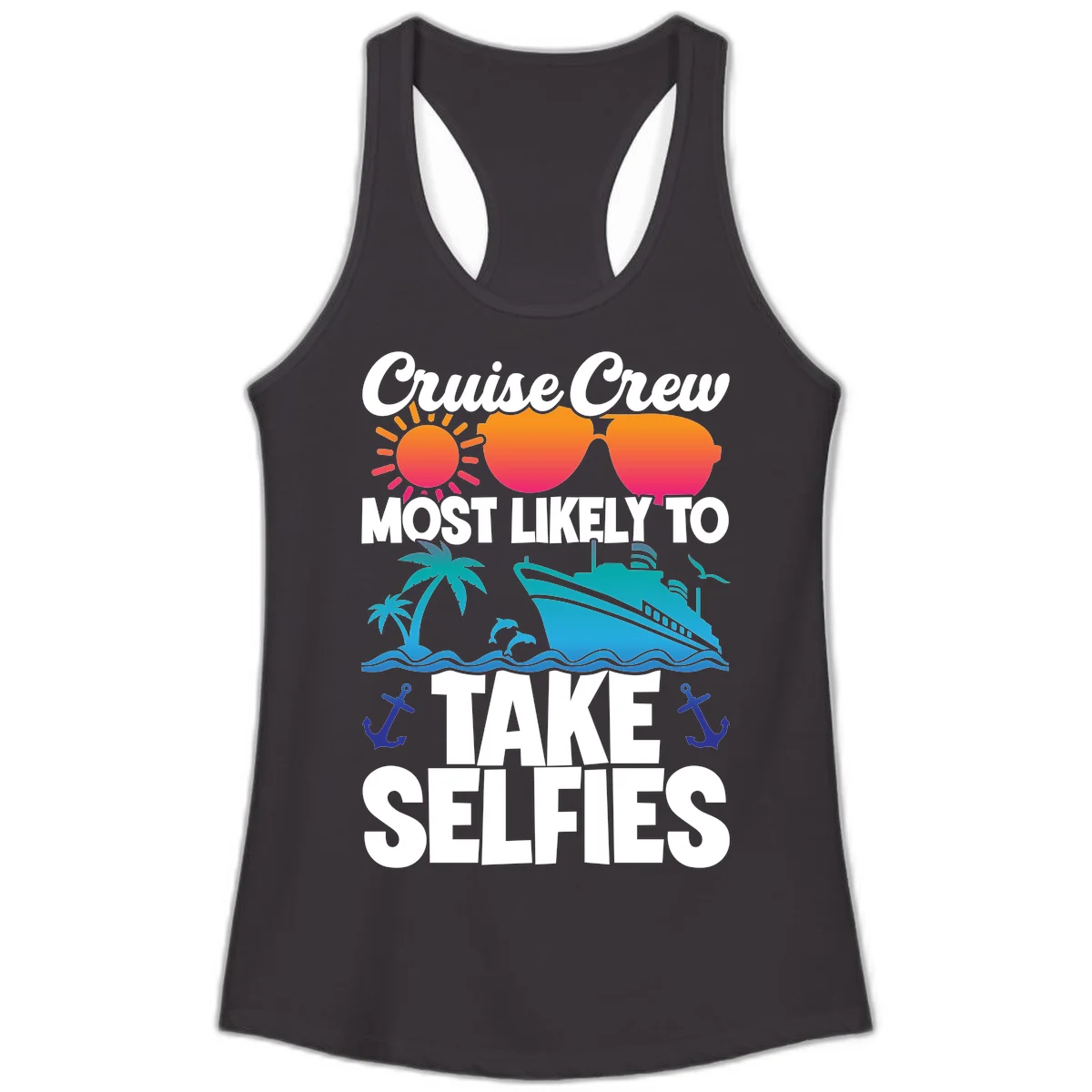 Cruise Crew Most Likely To Take Selfies Ladies Tank in Black