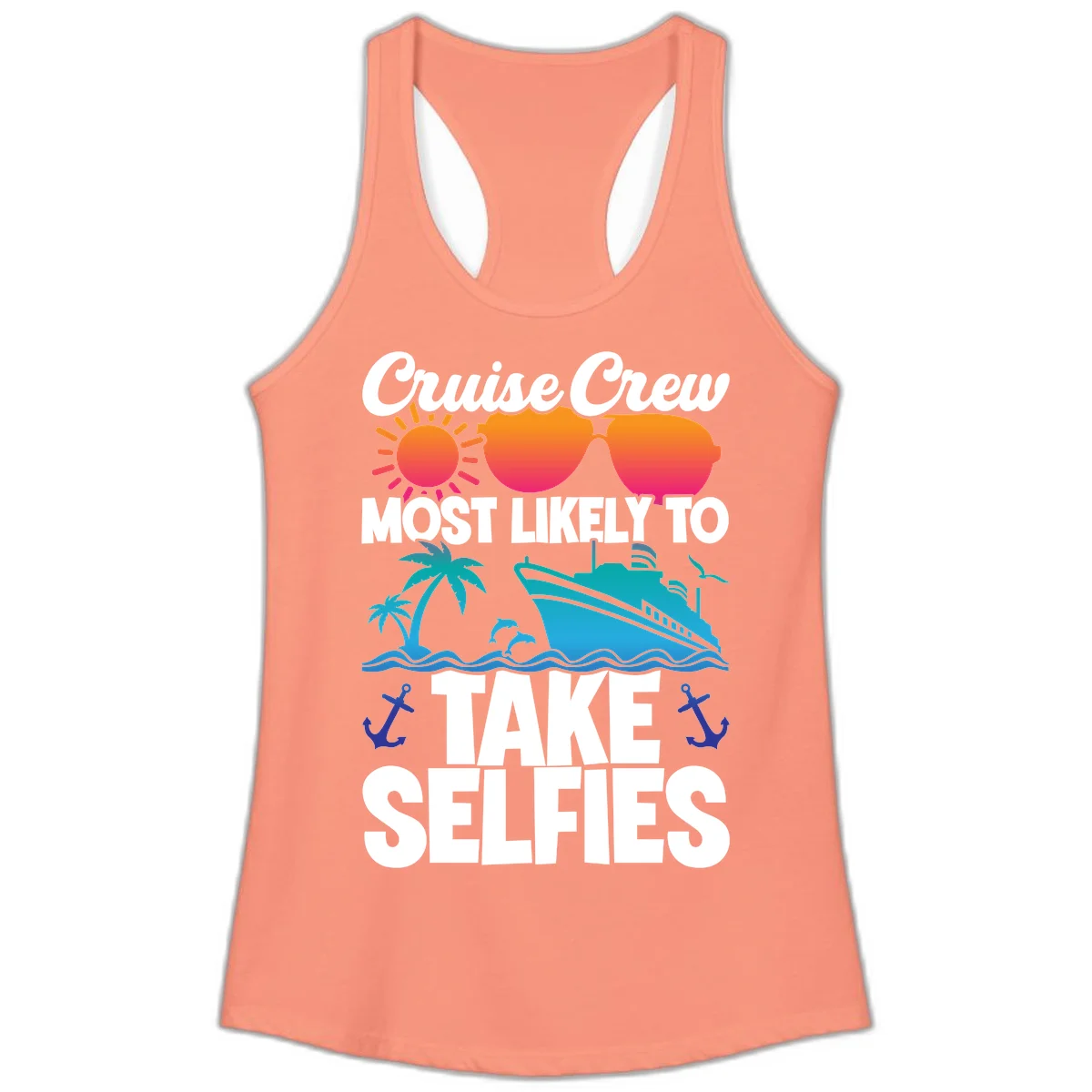 Cruise Crew Most Likely To Take Selfies Ladies Tank in Solid Light Orange