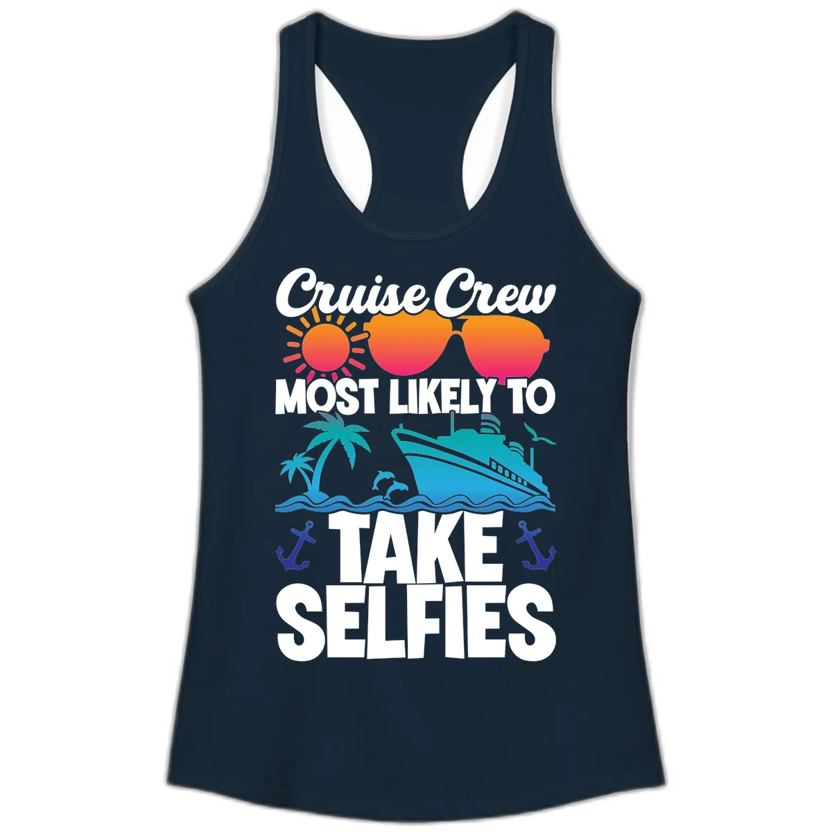 Cruise Crew Most Likely To Take Selfies Ladies Tank in Solid Midnight Navy