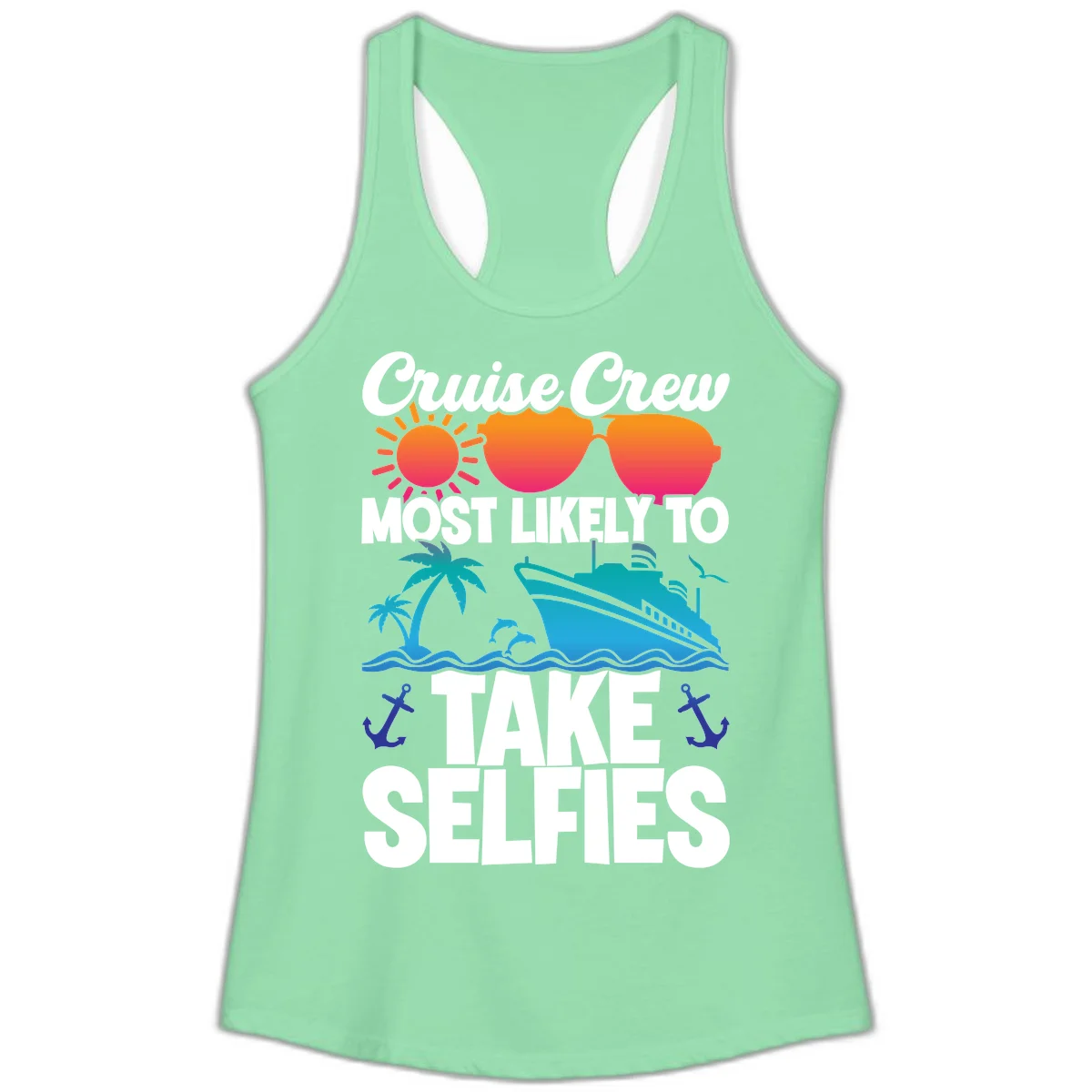 Cruise Crew Most Likely To Take Selfies Ladies Tank in Solid Mint
