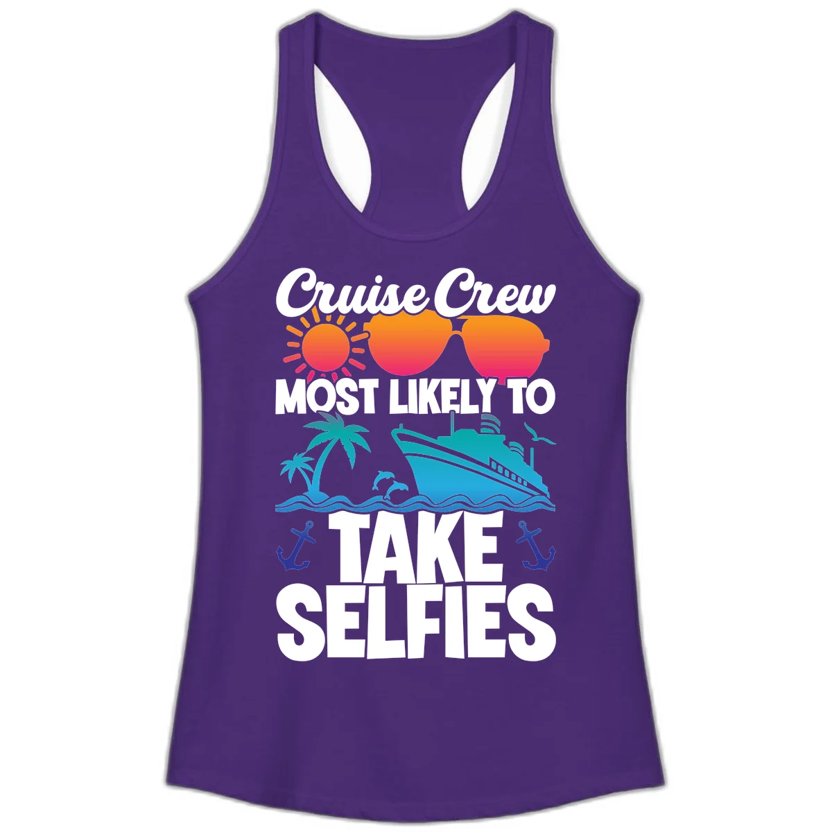 Cruise Crew Most Likely To Take Selfies Ladies Tank in Solid Purple Rush