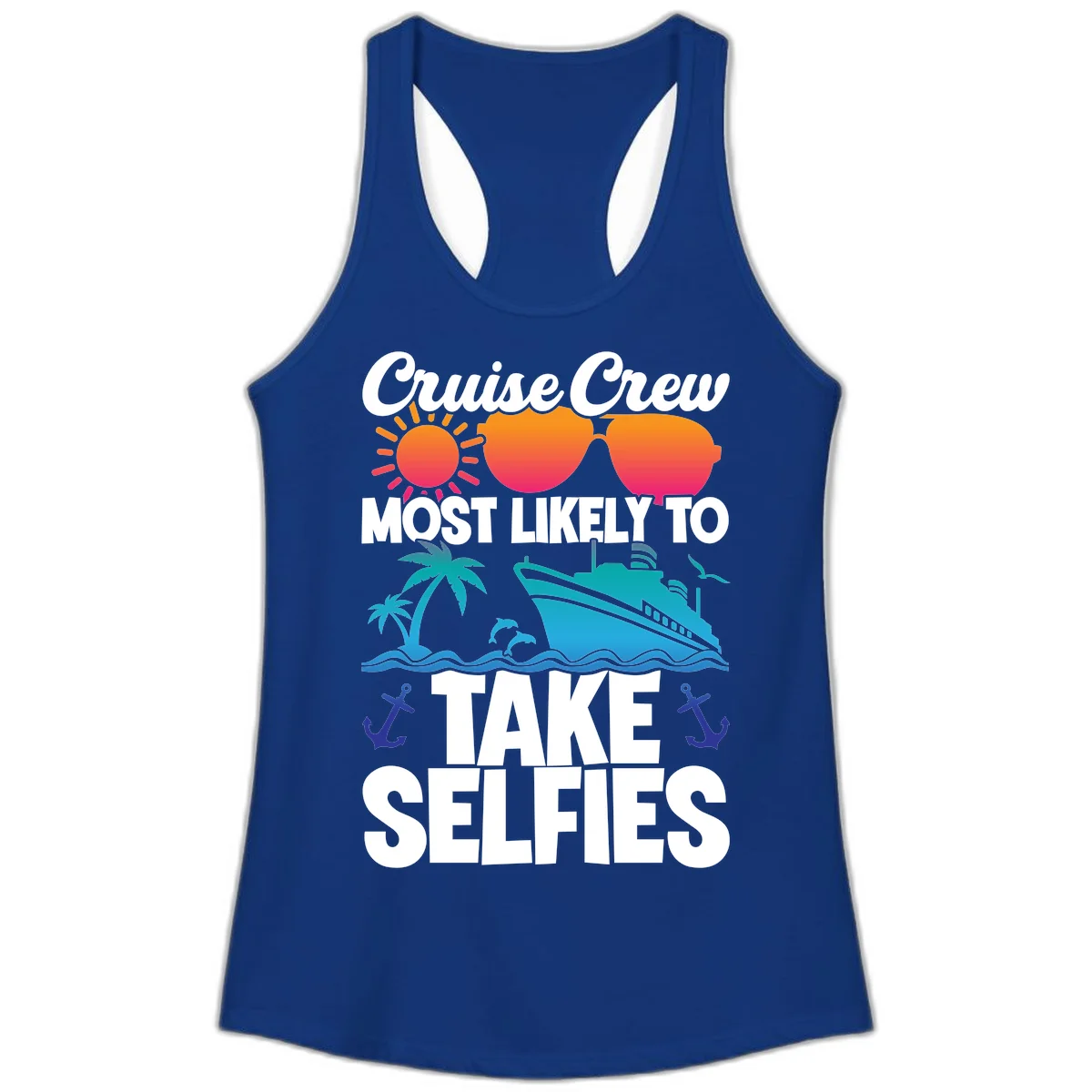 Cruise Crew Most Likely To Take Selfies Ladies Tank in Solid Royal