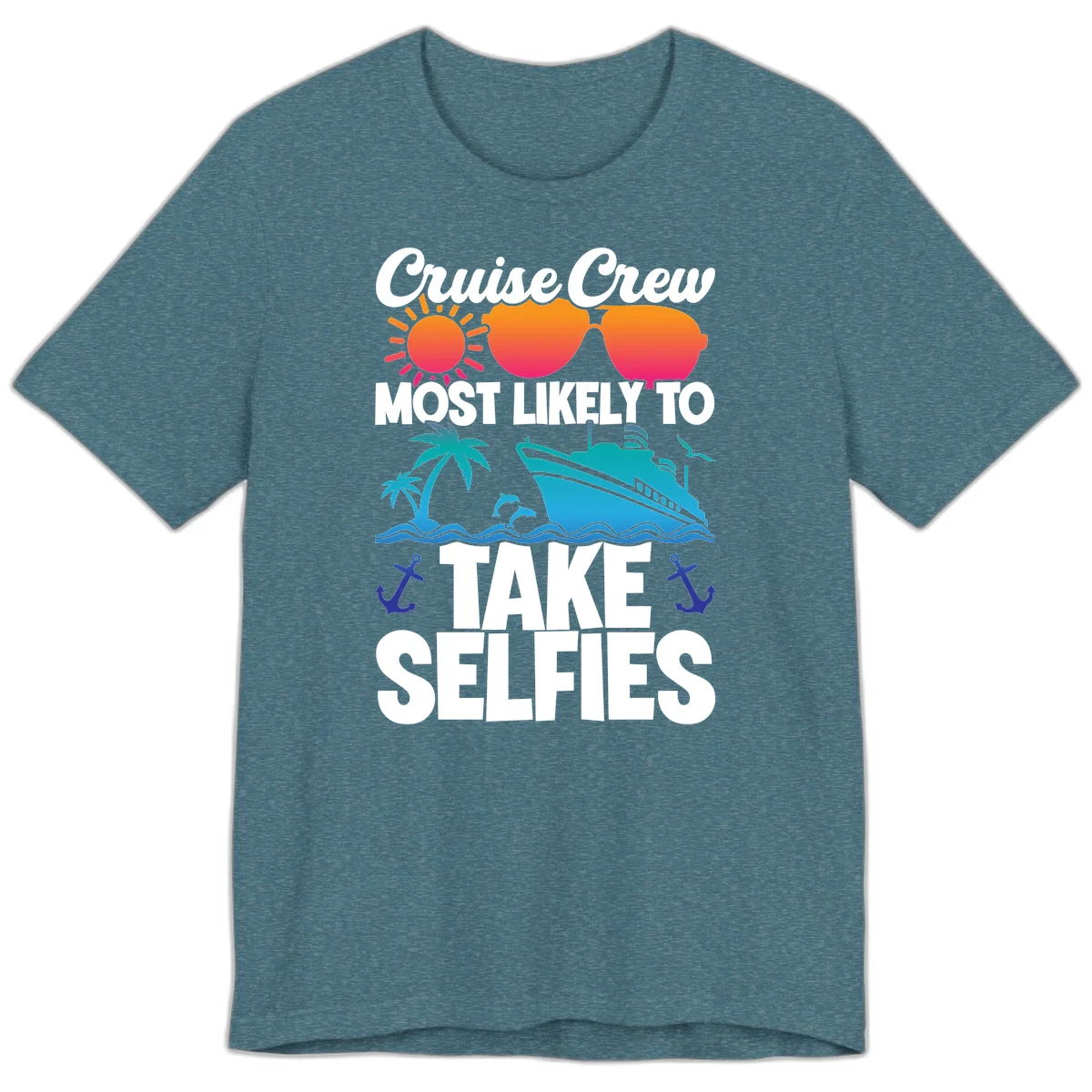 Cruise Crew Most Likely To Take Selfies Premium T-Shirt in Heather Deep Teal