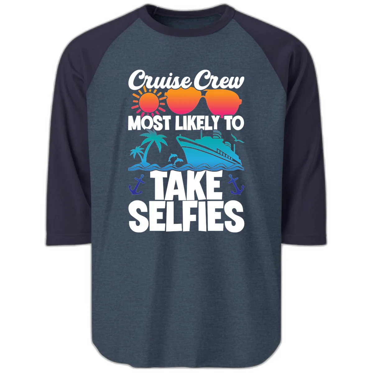 Cruise Crew Most Likely To Take Selfies Raglan 3/4 in Heather Denim Navy