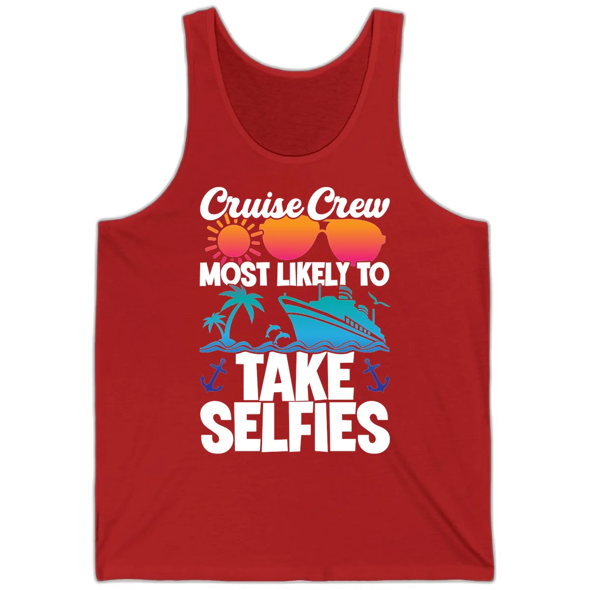 Cruise Crew Most Likely To Take Selfies Tank in Red