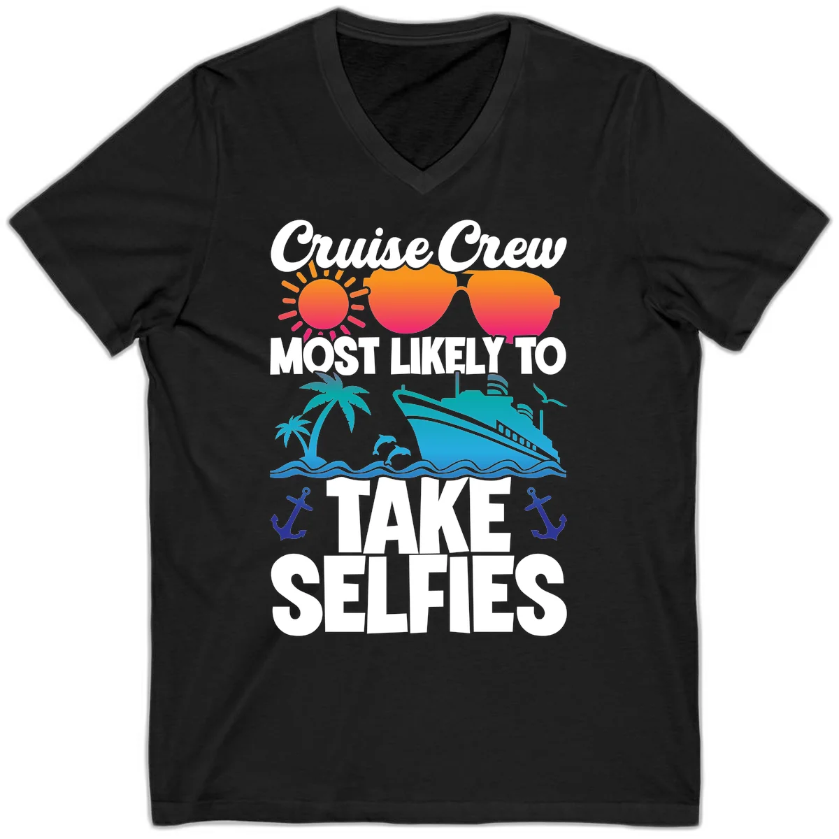 Cruise Crew Most Likely To Take Selfies V-Neck in Black