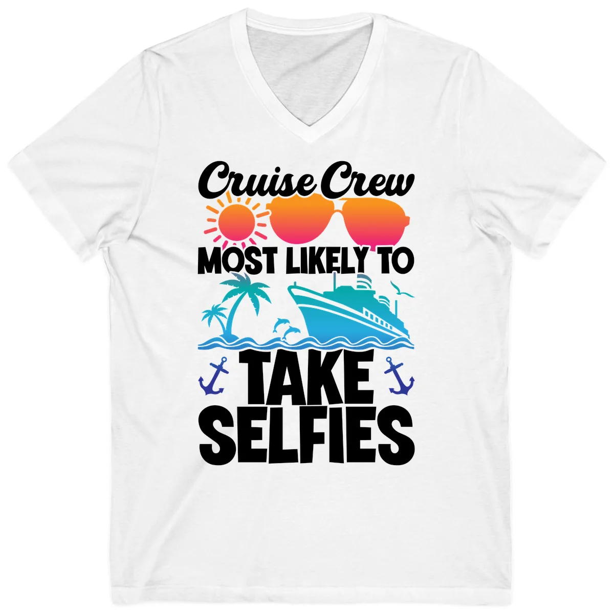 Cruise Crew Most Likely To Take Selfies V-Neck in White