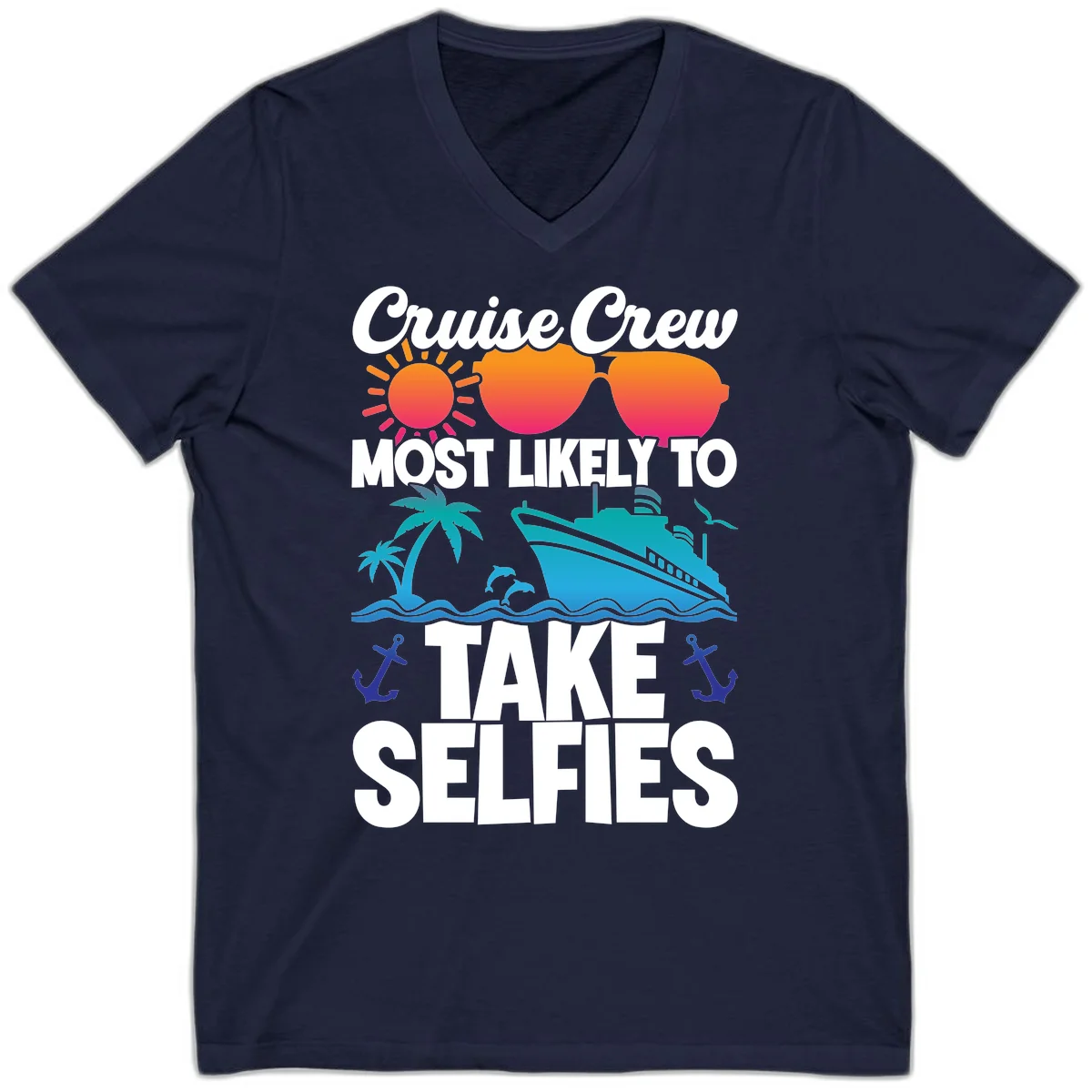 Cruise Crew Most Likely To Take Selfies V-Neck in Navy