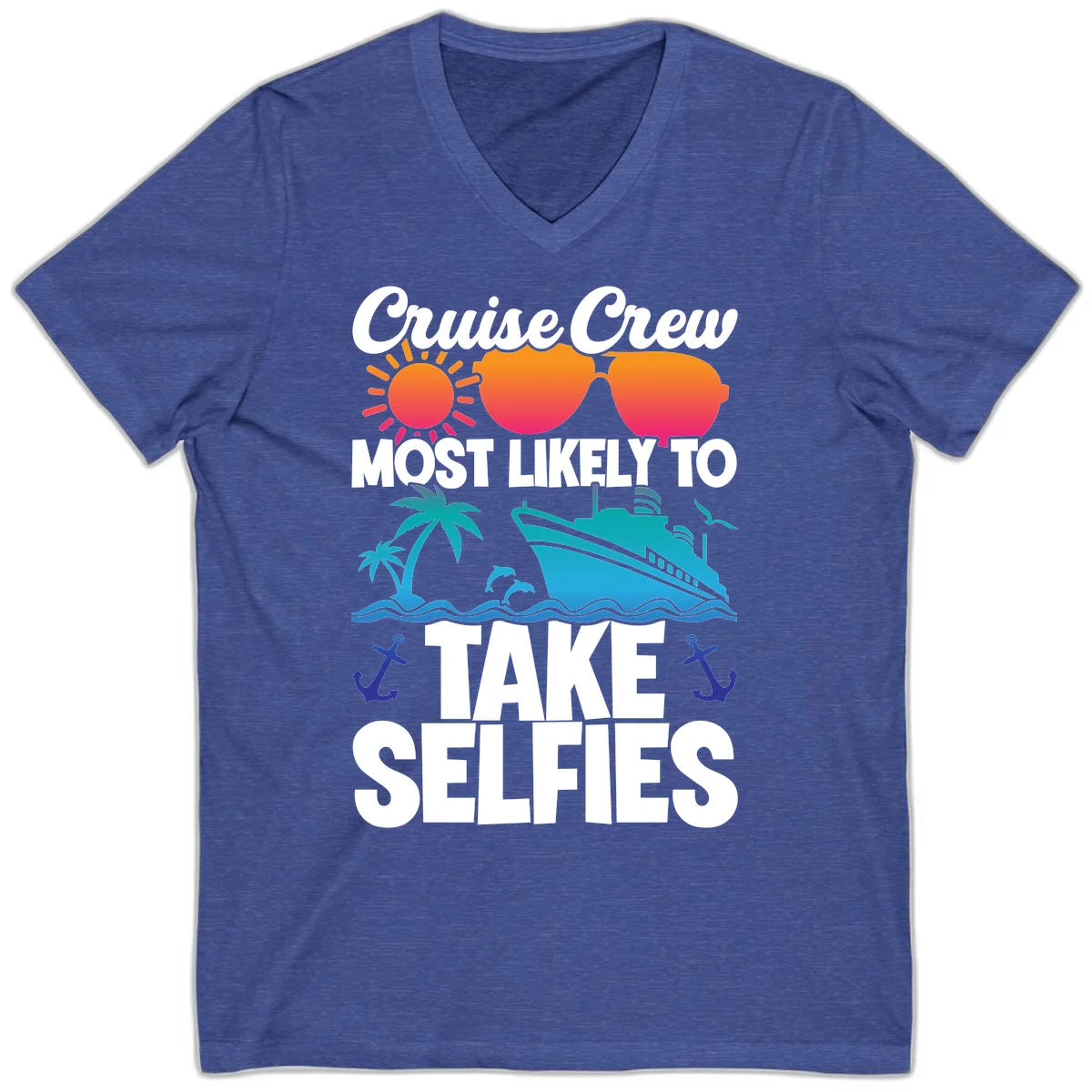 Cruise Crew Most Likely To Take Selfies V-Neck in Heather True Royal