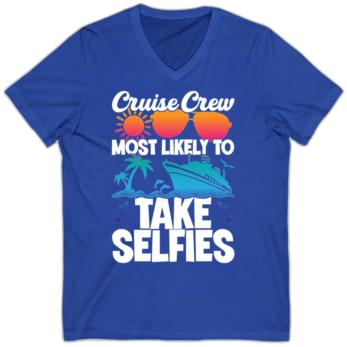 Cruise Crew Most Likely To Take Selfies V-Neck in True Royal