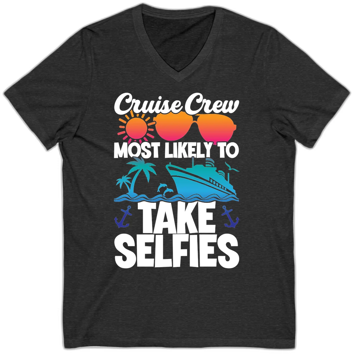 Cruise Crew Most Likely To Take Selfies V-Neck in Dark Grey Heather