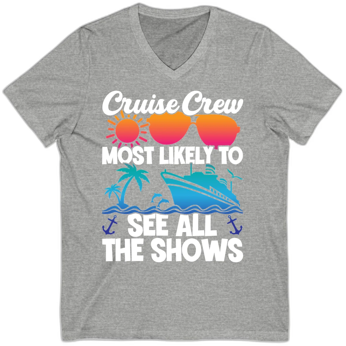 Cruise Crew Most Likely To See All The Shows V-Neck in Athletic Heather