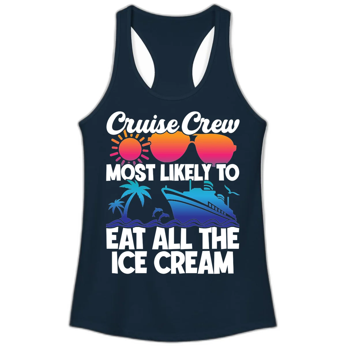 Cruise Crew Most Likely To Eat All The Ice Cream Ladies Tank in Solid Midnight Navy