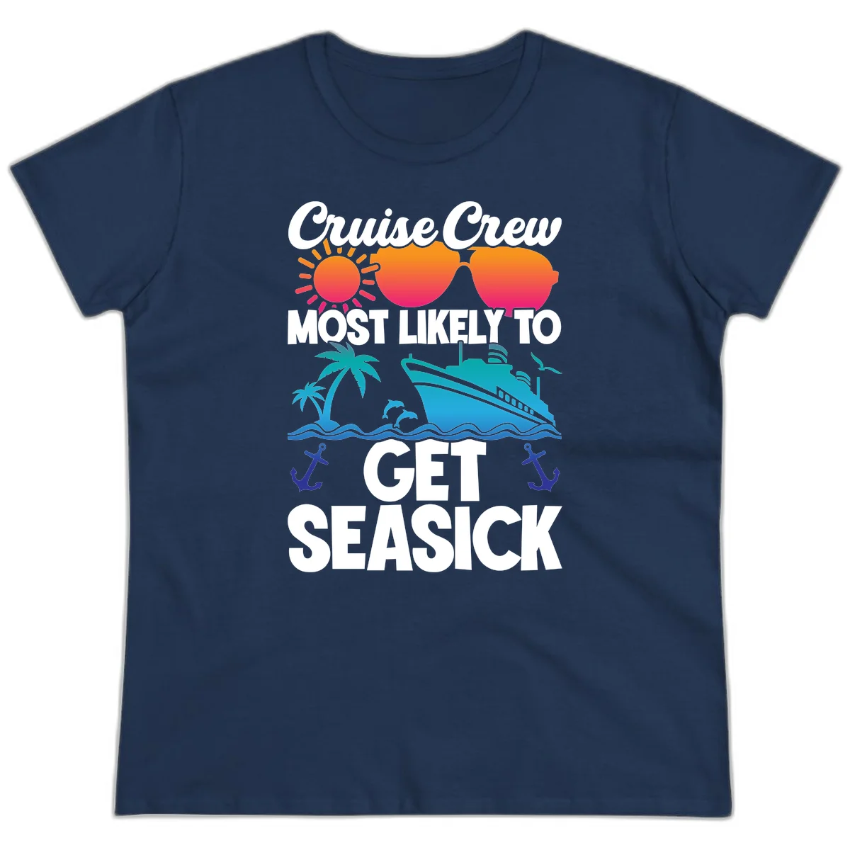 Cruise Crew Most Likely To Get Seasick Ladies Tee in Navy
