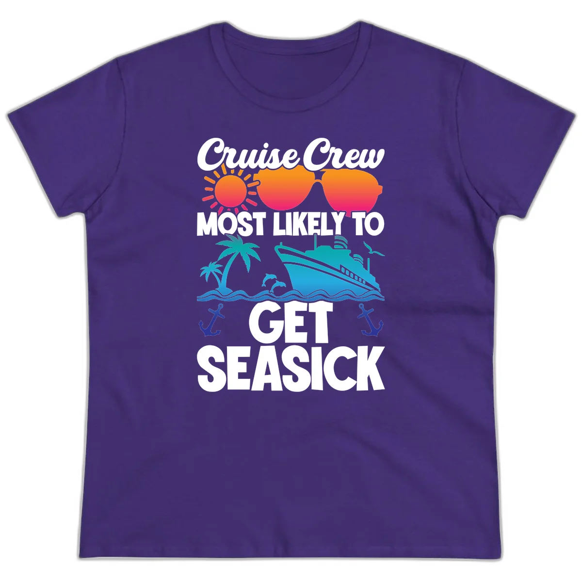 Cruise Crew Most Likely To Get Seasick Ladies Tee in Purple