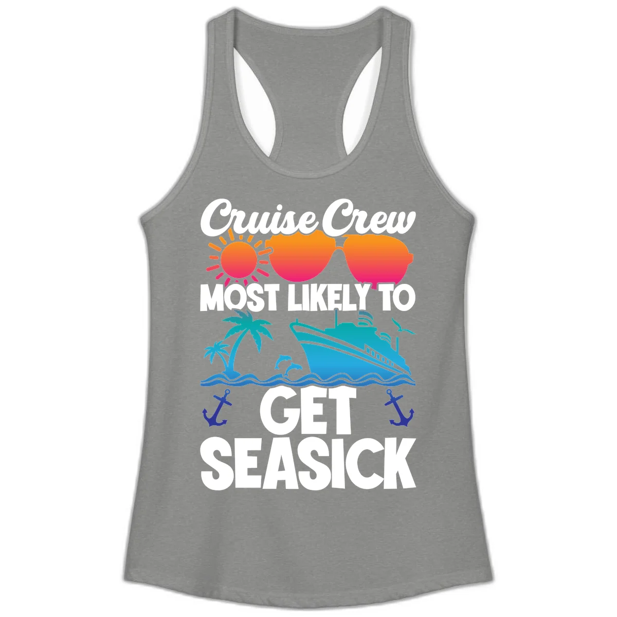 Cruise Crew Most Likely To Get Seasick Ladies Tank in Heather Grey