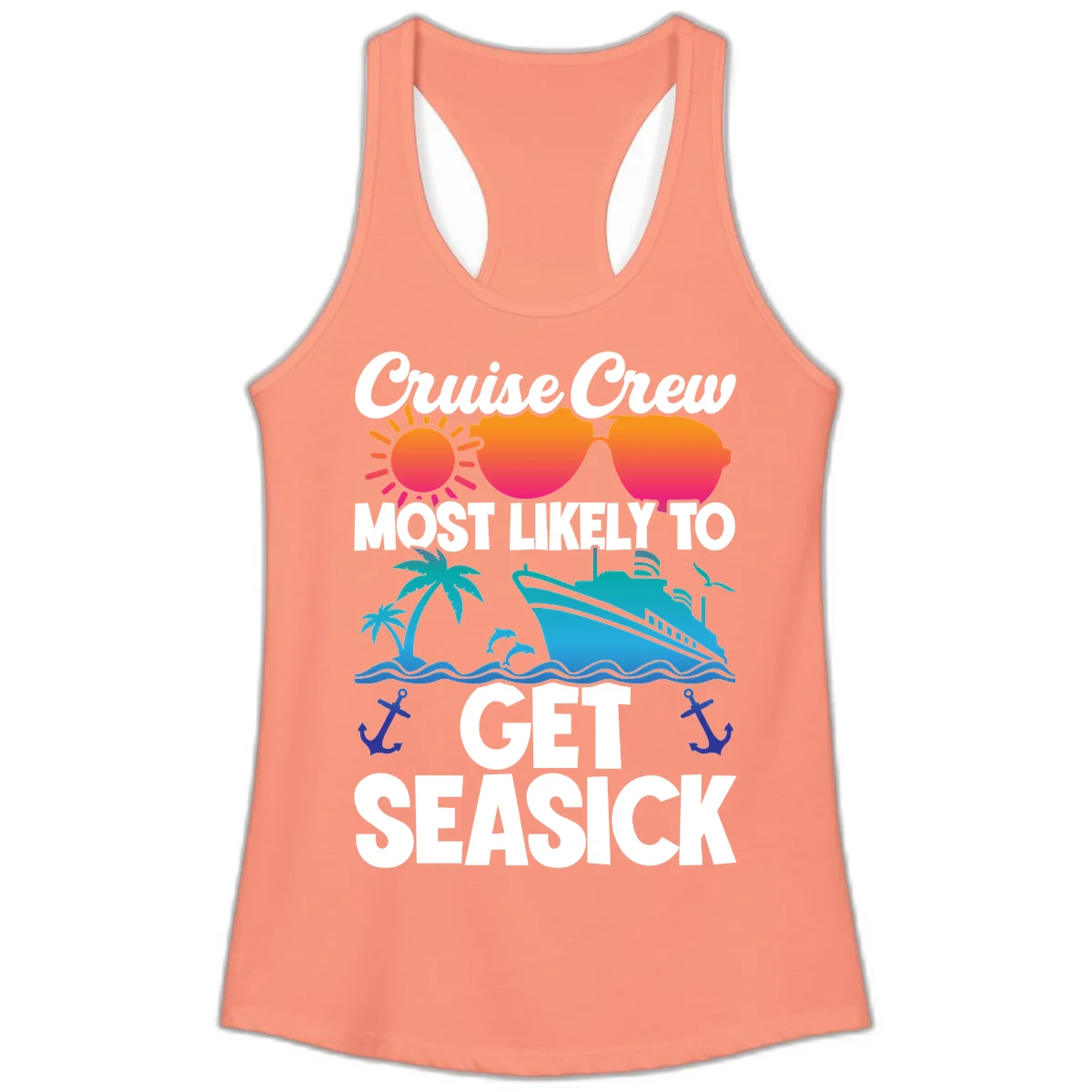 Cruise Crew Most Likely To Get Seasick Ladies Tank in Solid Light Orange