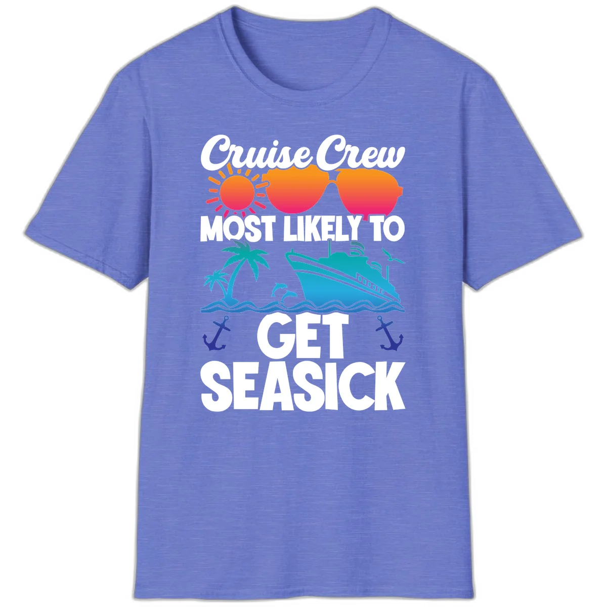 Cruise Crew Most Likely To Get Seasick T-Shirt in Heather Royal