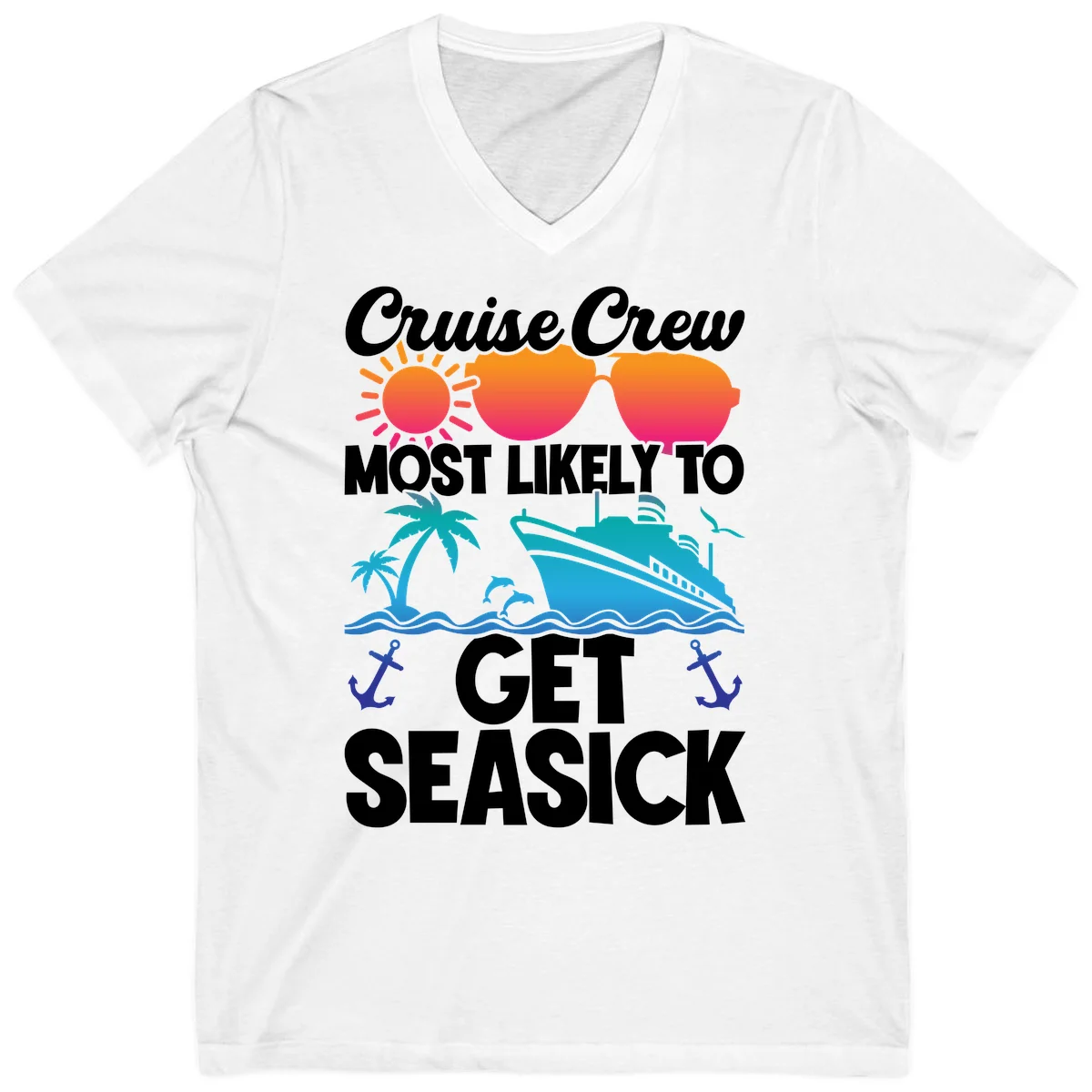 Cruise Crew Most Likely To Get Seasick V-Neck in White