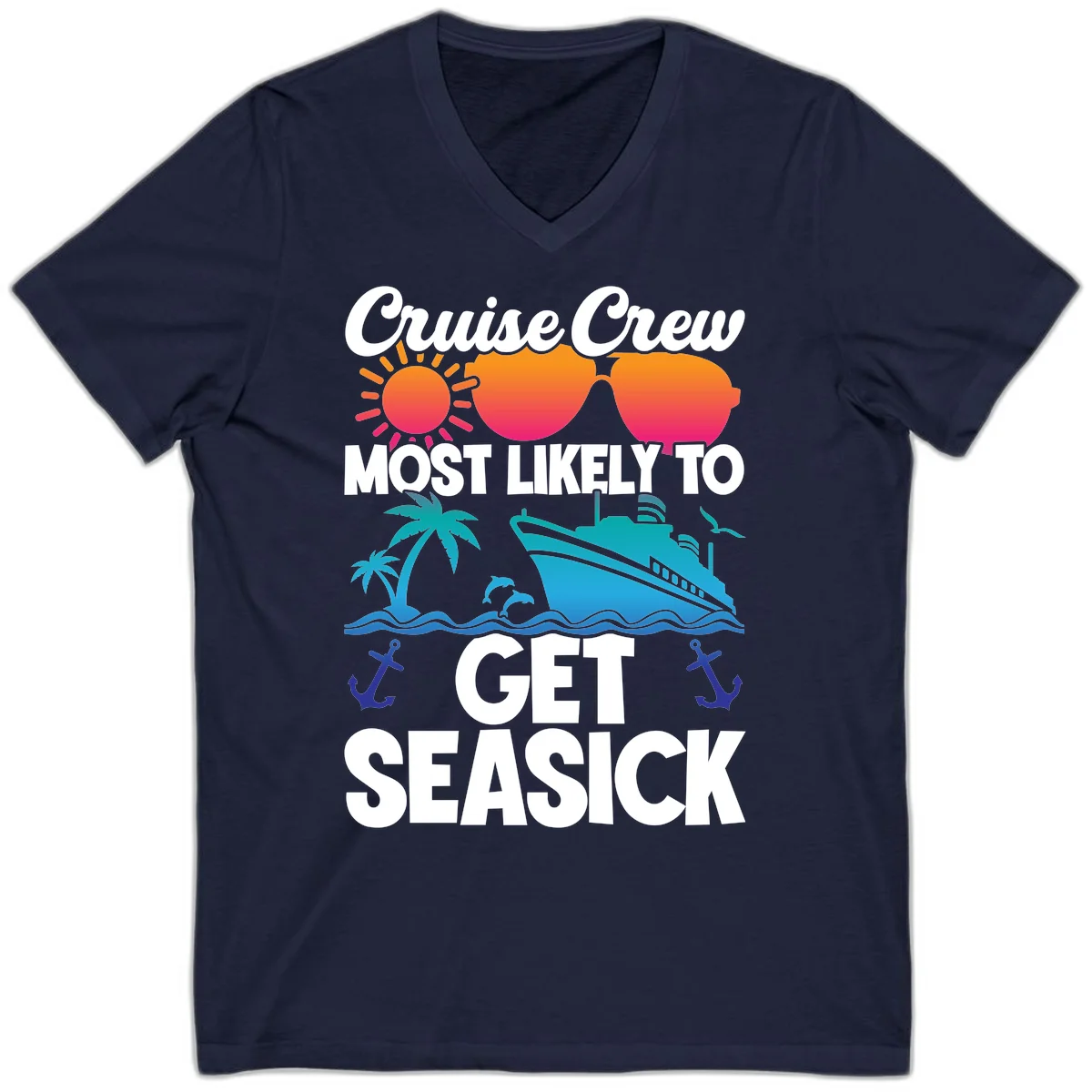 Cruise Crew Most Likely To Get Seasick V-Neck in Navy