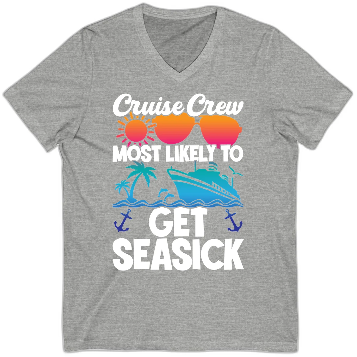Cruise Crew Most Likely To Get Seasick V-Neck in Athletic Heather
