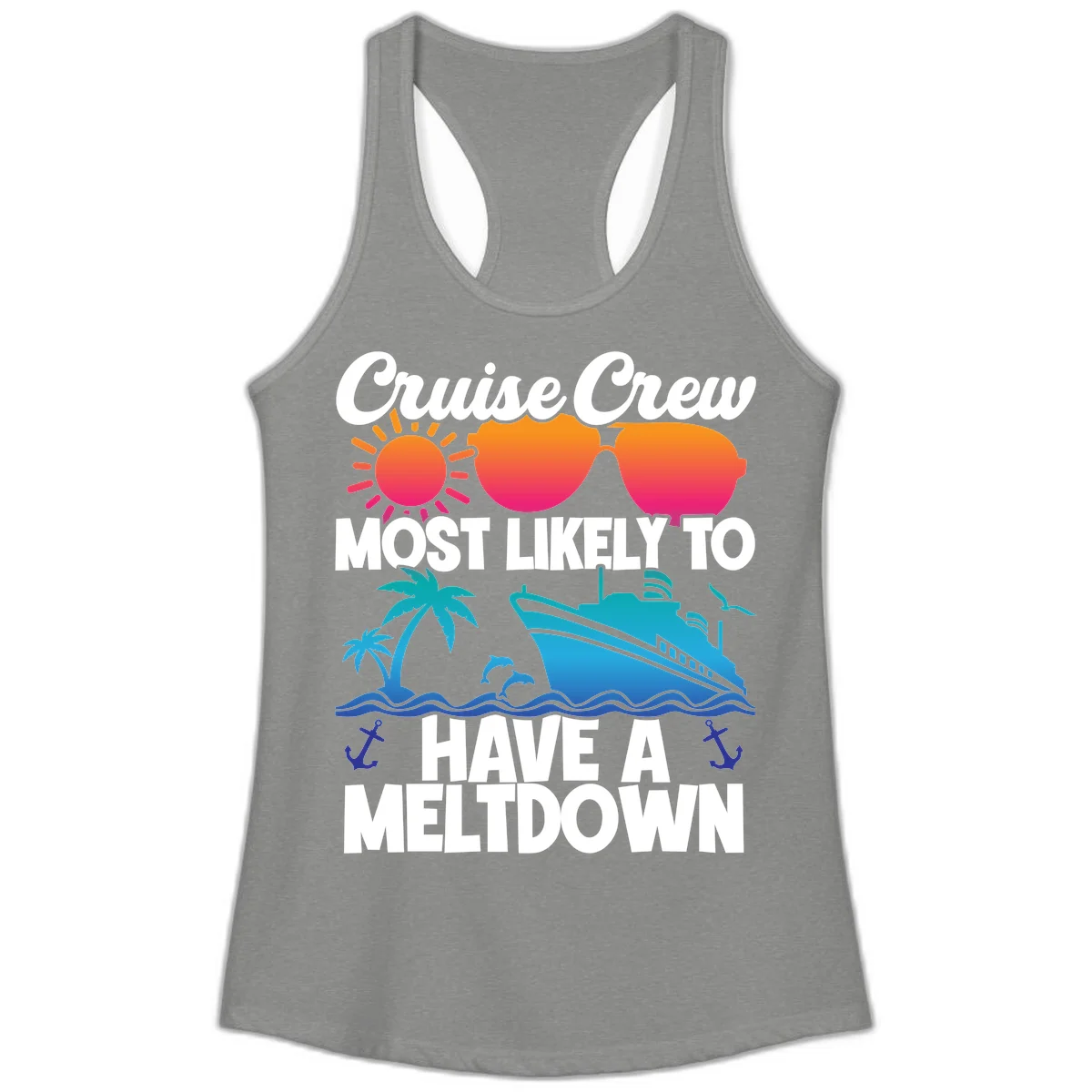 Cruise Crew Most Likely To Meltdown Ladies Tank in Heather Grey