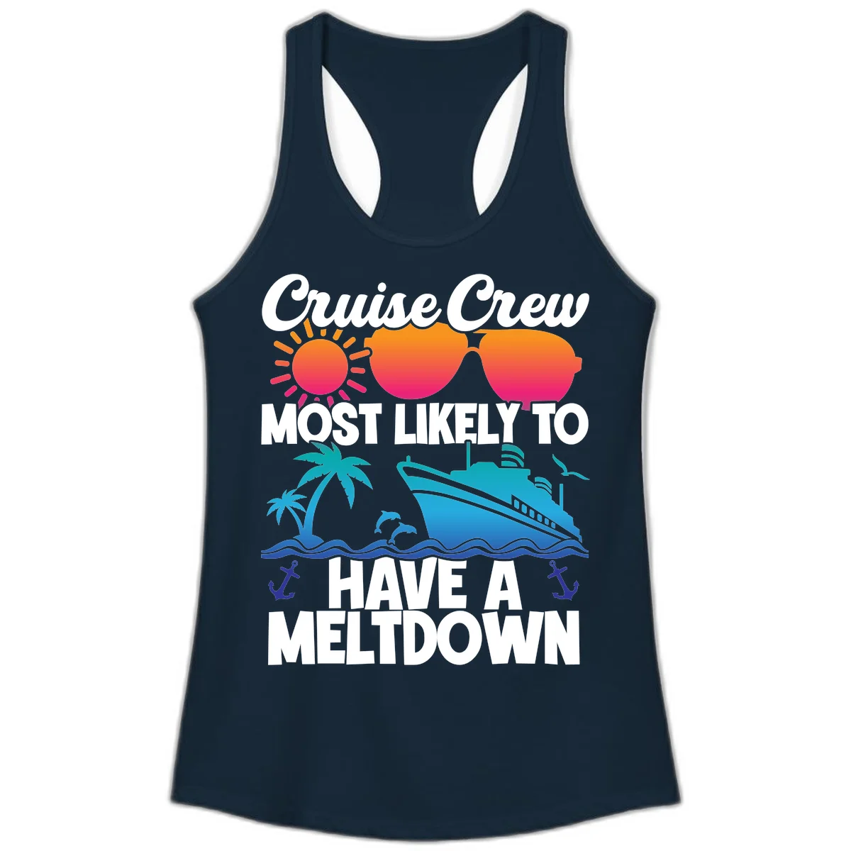 Cruise Crew Most Likely To Meltdown Ladies Tank in Solid Midnight Navy