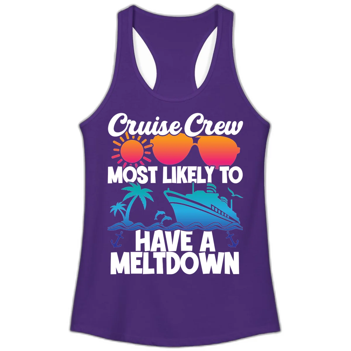 Cruise Crew Most Likely To Meltdown Ladies Tank in Solid Purple Rush