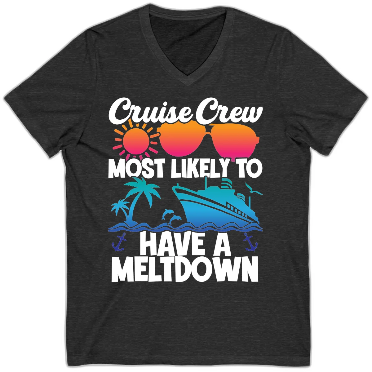 Cruise Crew Most Likely To Meltdown V-Neck in Dark Grey Heather