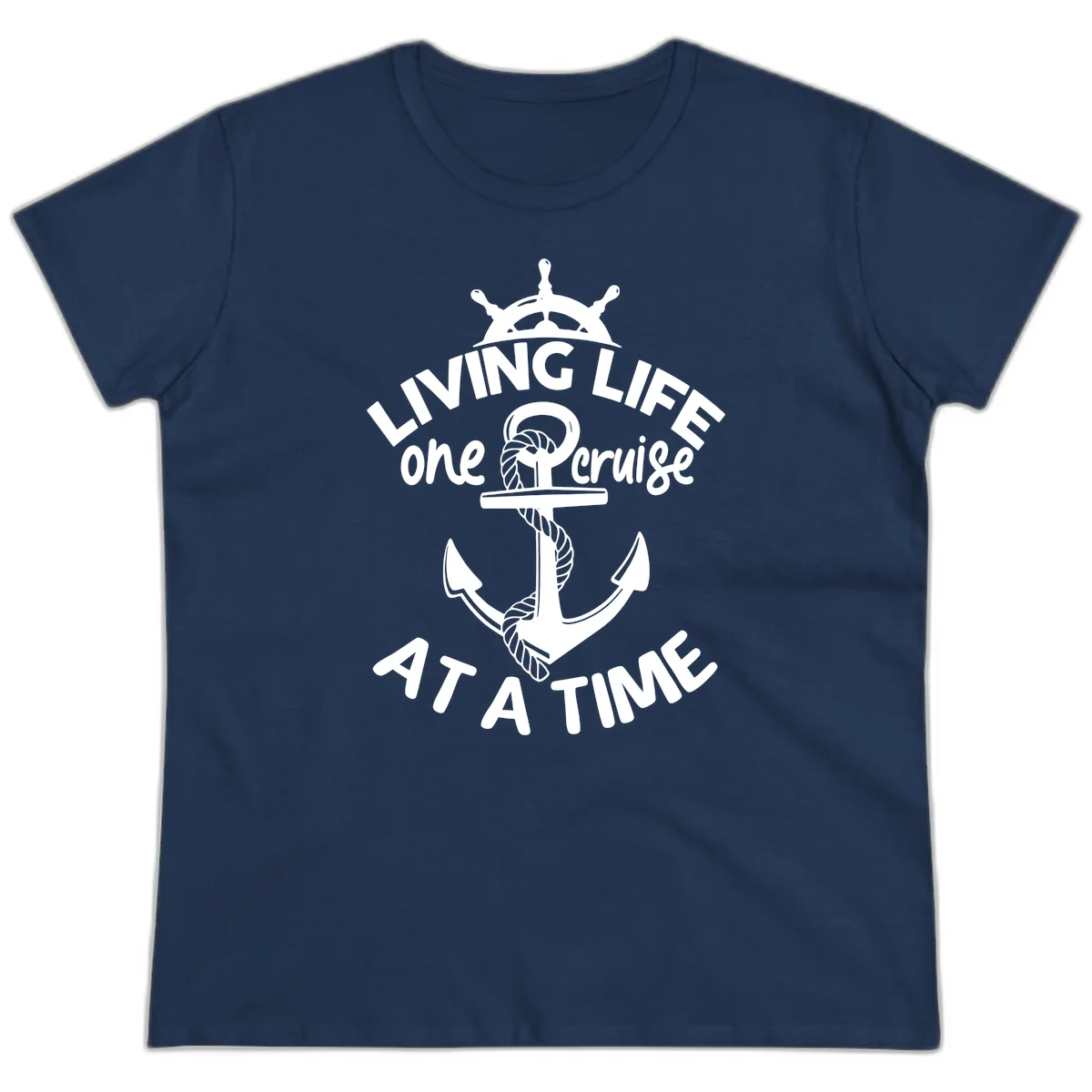 Living Life One Cruise At A Time Ladies Tee in Navy