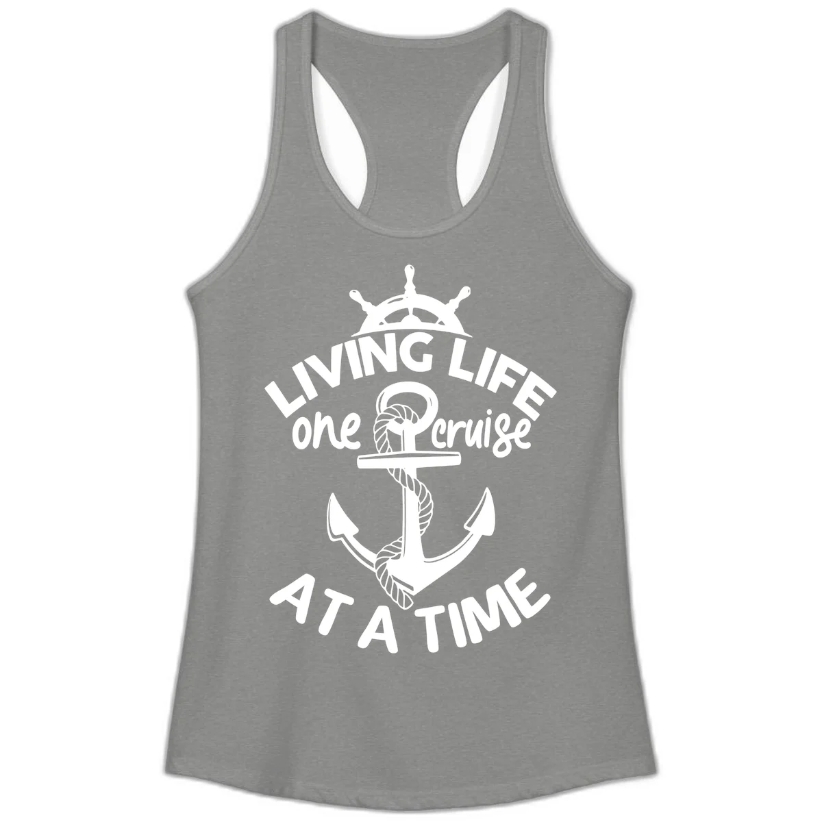 Living Life One Cruise At A Time Ladies Tank in Heather Grey