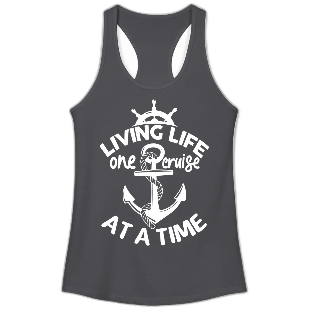 Living Life One Cruise At A Time Ladies Tank in Solid Dark Gray
