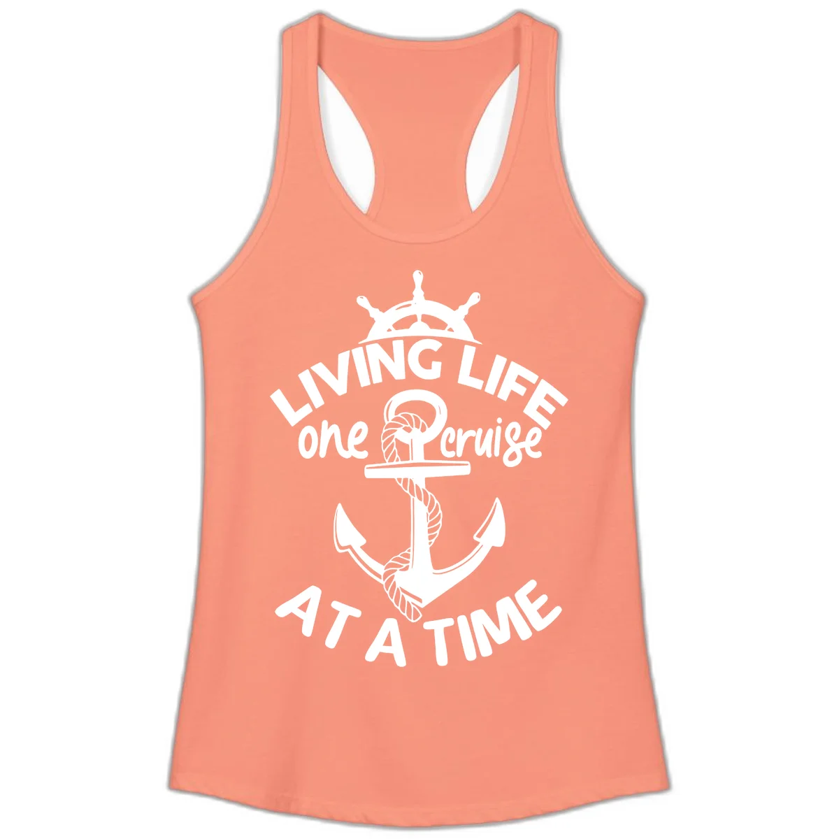 Living Life One Cruise At A Time Ladies Tank in Solid Light Orange