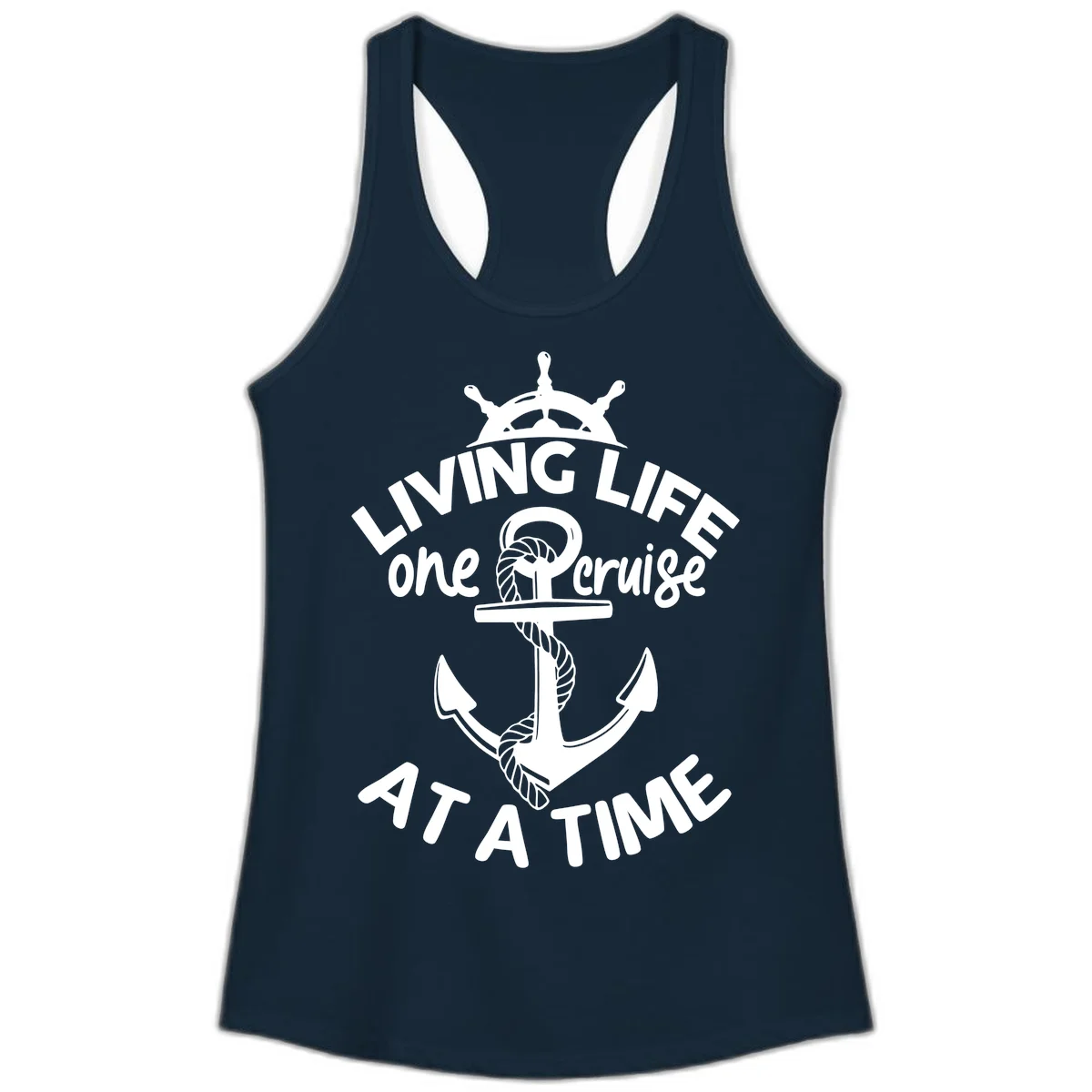 Living Life One Cruise At A Time Ladies Tank in Solid Midnight Navy