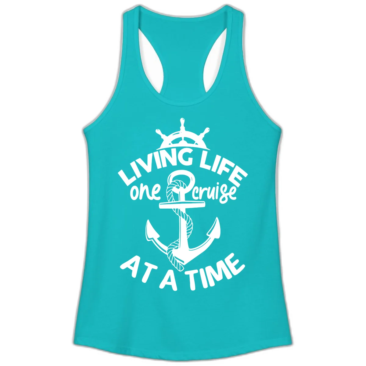 Living Life One Cruise At A Time Ladies Tank in Tahiti Blue