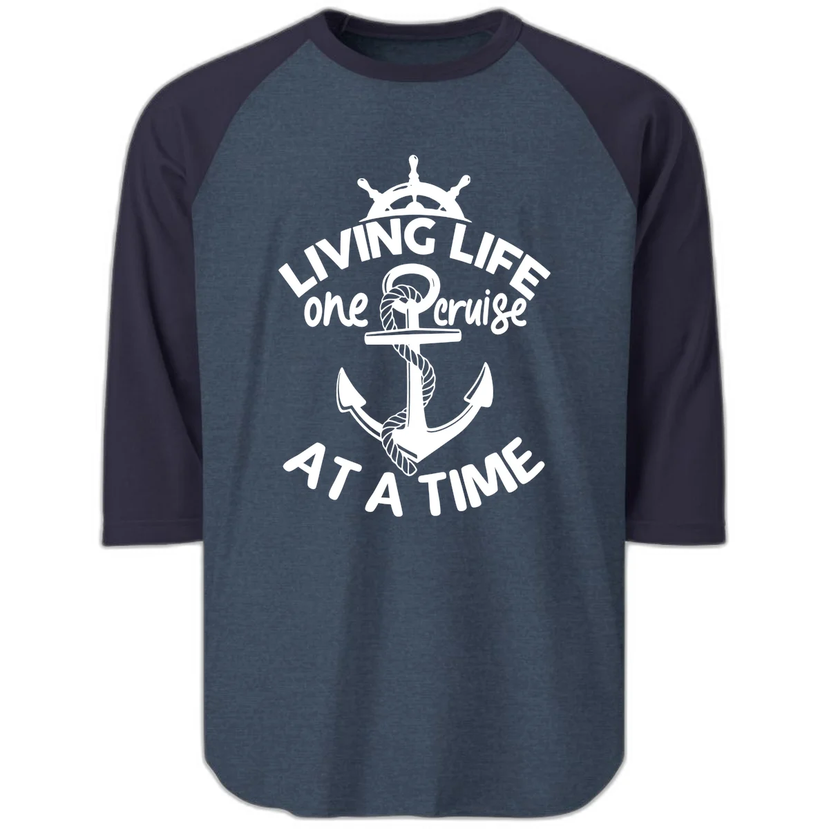 Living Life One Cruise At A Time Raglan 3/4 in Heather Denim Navy