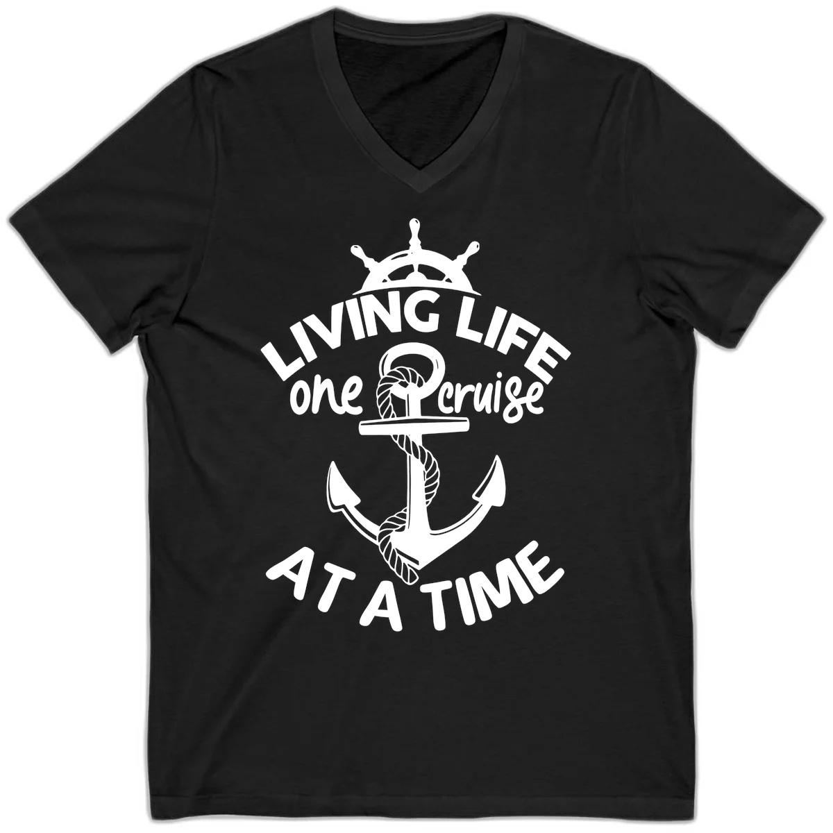 Living Life One Cruise At A Time V-Neck in Black
