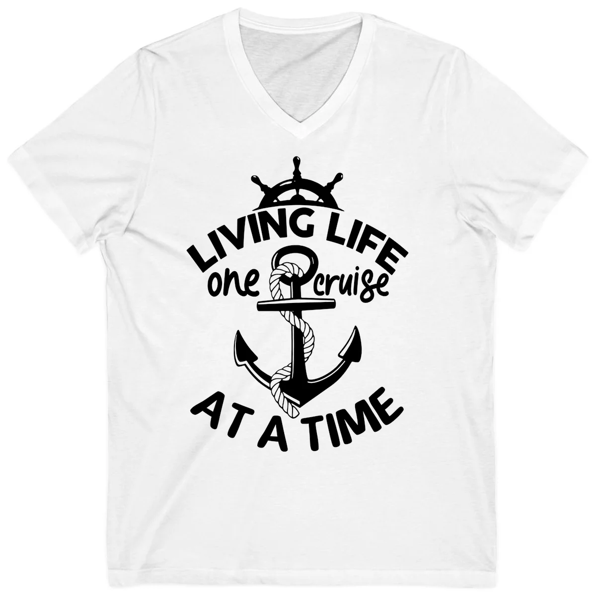 Living Life One Cruise At A Time V-Neck in White