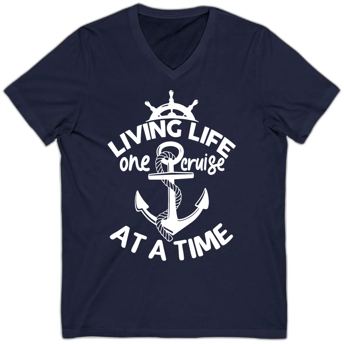 Living Life One Cruise At A Time V-Neck in Navy