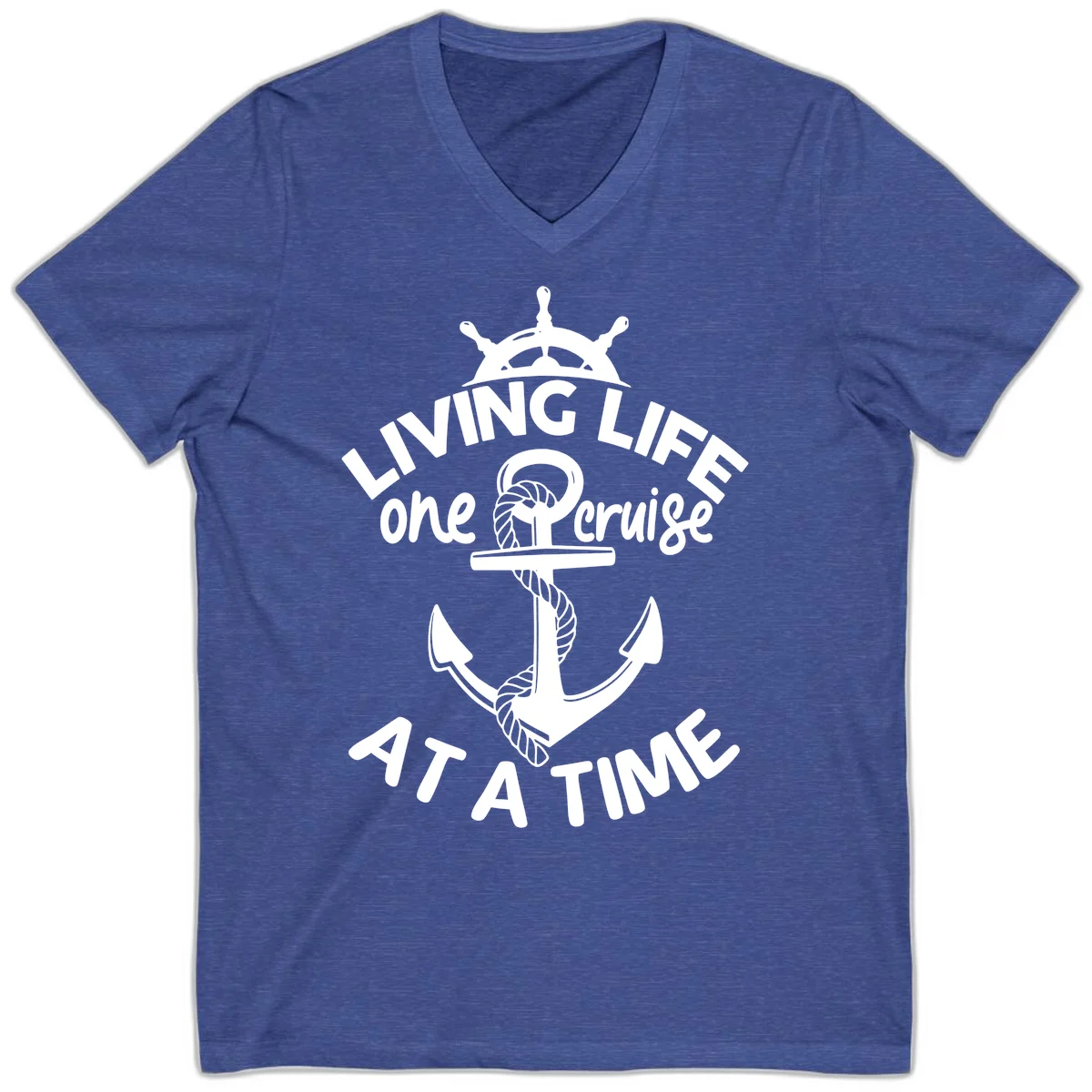 Living Life One Cruise At A Time V-Neck in Heather True Royal