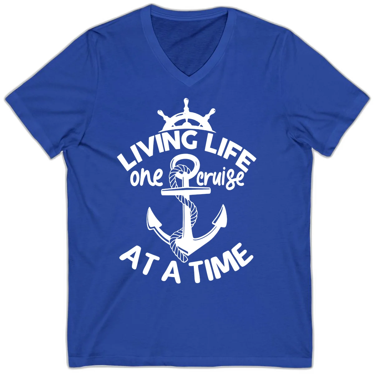 Living Life One Cruise At A Time V-Neck in True Royal