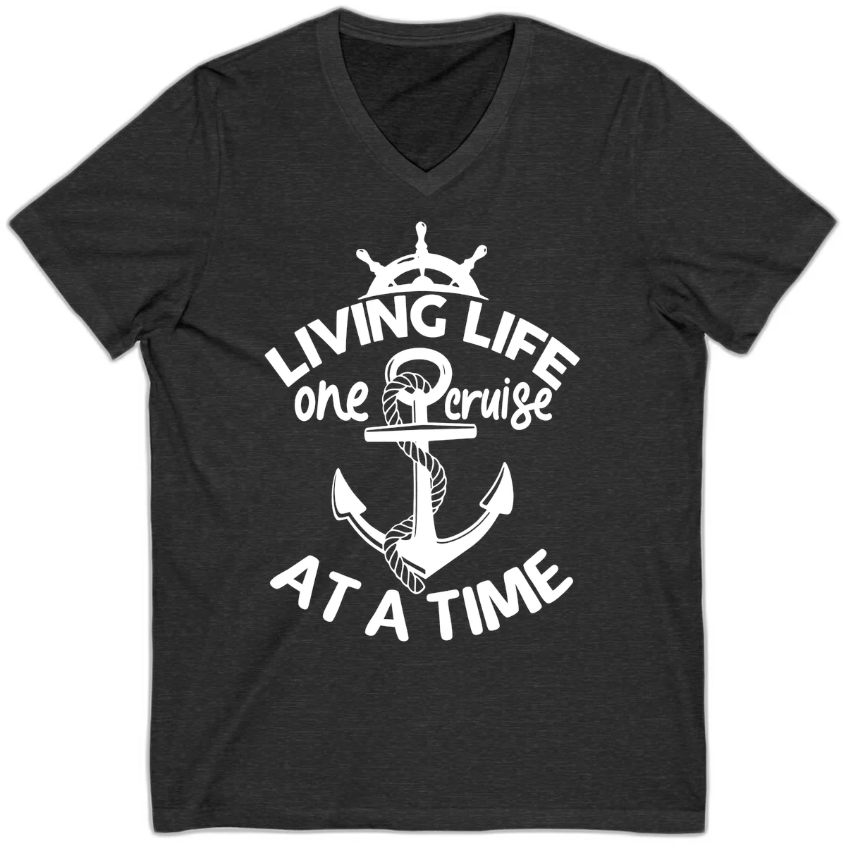 Living Life One Cruise At A Time V-Neck in Dark Grey Heather