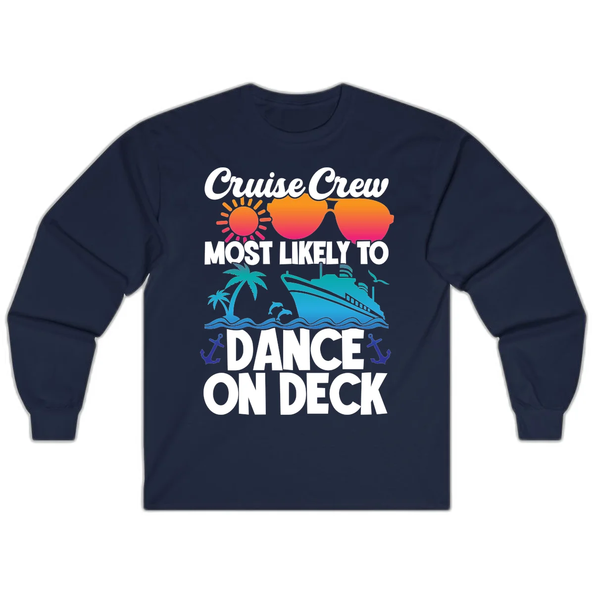 Cruise Crew Most Likely To Dance On Deck Long Sleeve in Navy