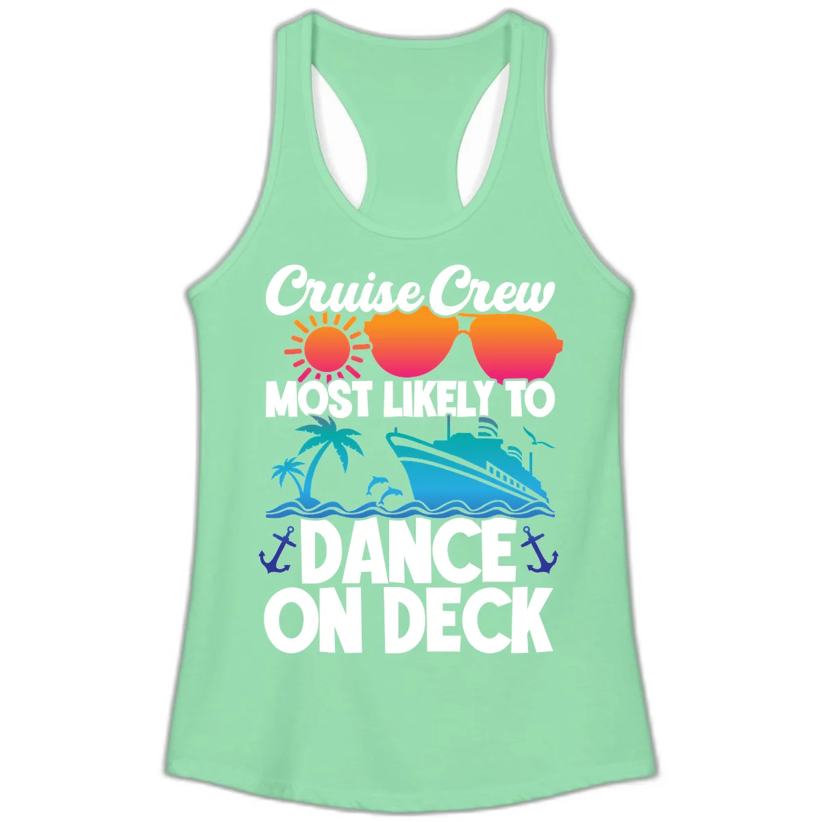 Cruise Crew Most Likely To Dance On Deck Ladies Tank in Solid Mint