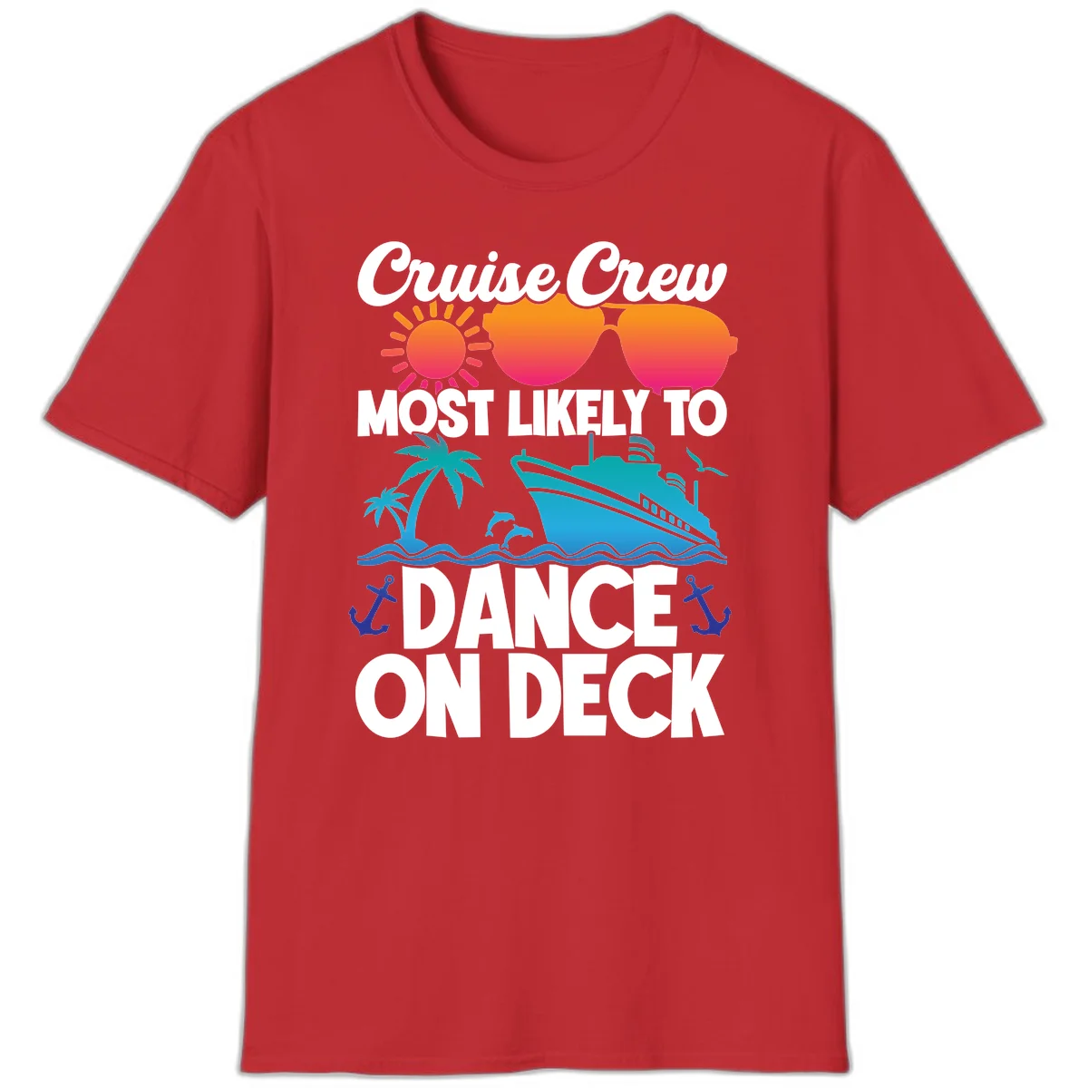 Cruise Crew Most Likely To Dance On Deck T-Shirt in Red